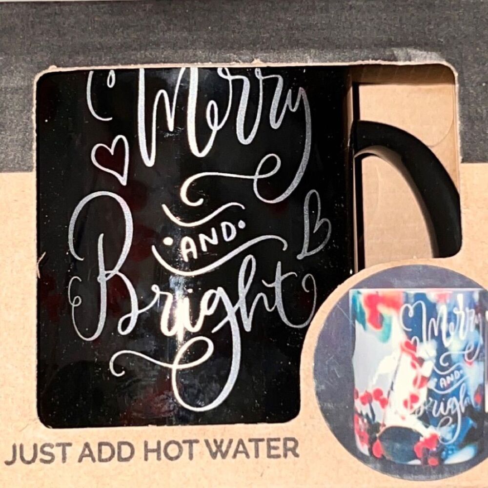 NIP Color Changing Holiday Mug Coffee Cup “Merry & Bright”